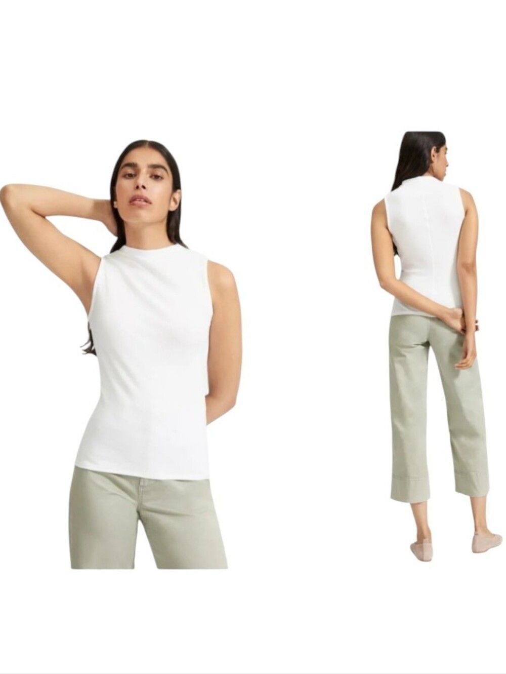 NEW Everlane The Pima Micro-Rib Funnel-Neck Tank White XS